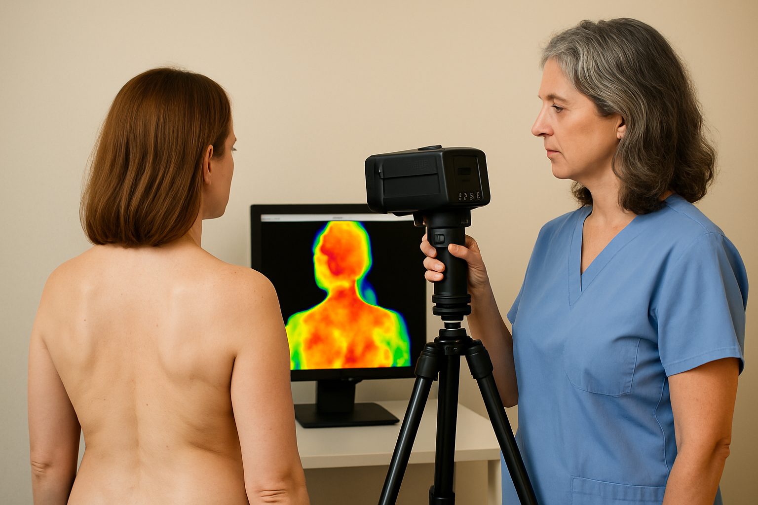Thermography Advantage technician performing a radiation-free infrared thermal imaging scan on a patient.